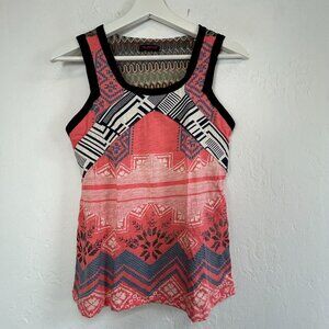 Custo Barcelona Pen Foil Sleeveless Top Womens Small Boho Geometric Print Tank